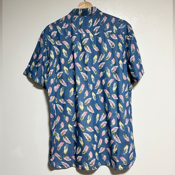 Barney Cools Feather Print Short Sleeve Shirt - Blue - Size M - Picture 4 of 8